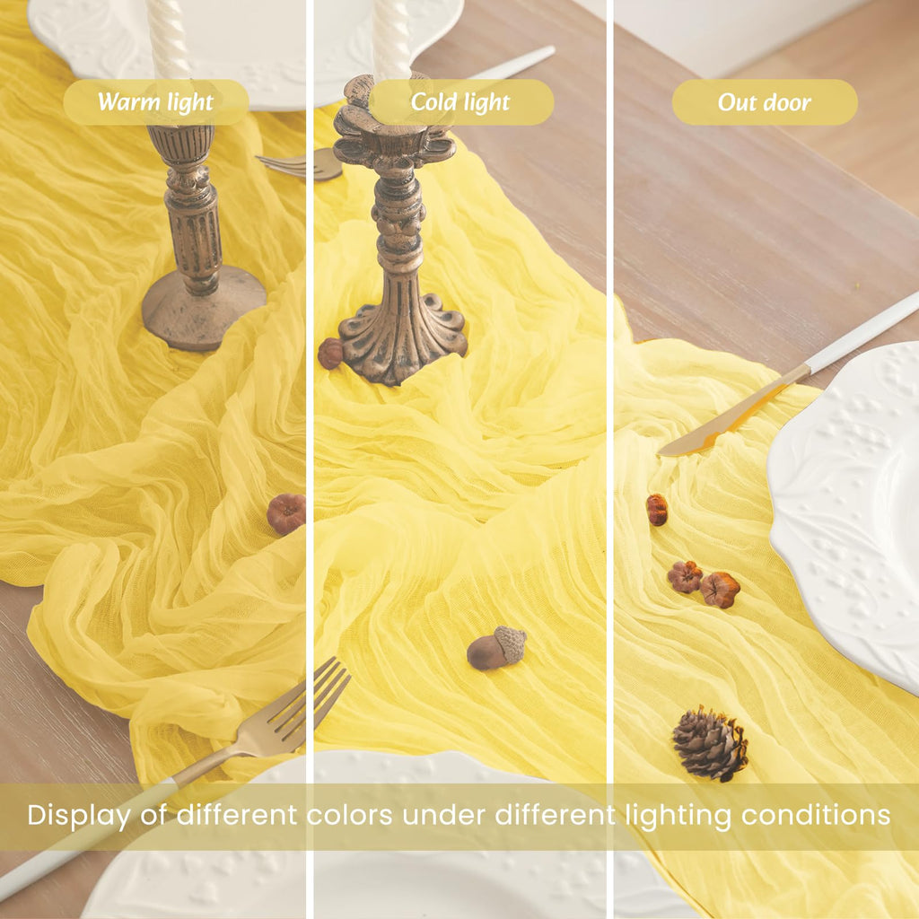 16Pack Light Yellow Cheesecloth Table Runner 10FT Yellow Gauze Table Runner 35x120Inch Long Boho Spring Easter Table Runners Rustic Sheer Table Runners for Wedding Baby Bridal Shower Decor