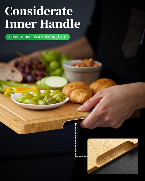 Kitsure Bamboo Cutting Board - Multi-Sized Wooden Kitchen Board with Deep Juice Grooves | Large Natural Design
