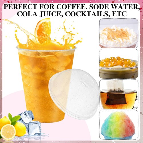 Ninehaoou 24 Sets Slushie Cups with Dome Lids and Straws Detachable Spoon Straws Reusable 16 oz Plastic Iced Coffee Cups Smoothie Tumbler for Birthdays Summer Party Supplies (Transparent White)