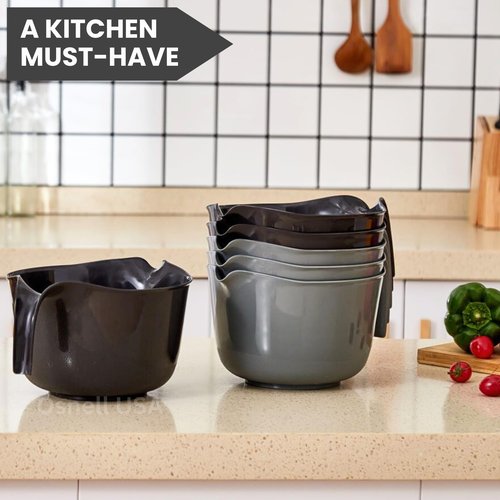 Osnell USA 2 Pcs Large Mixing Bowls with Handles, 3.6 qt - Plastic Nesting Bowls for Kitchen, Lightweight Batter Bowls, Easy to Clean, Black & Gray