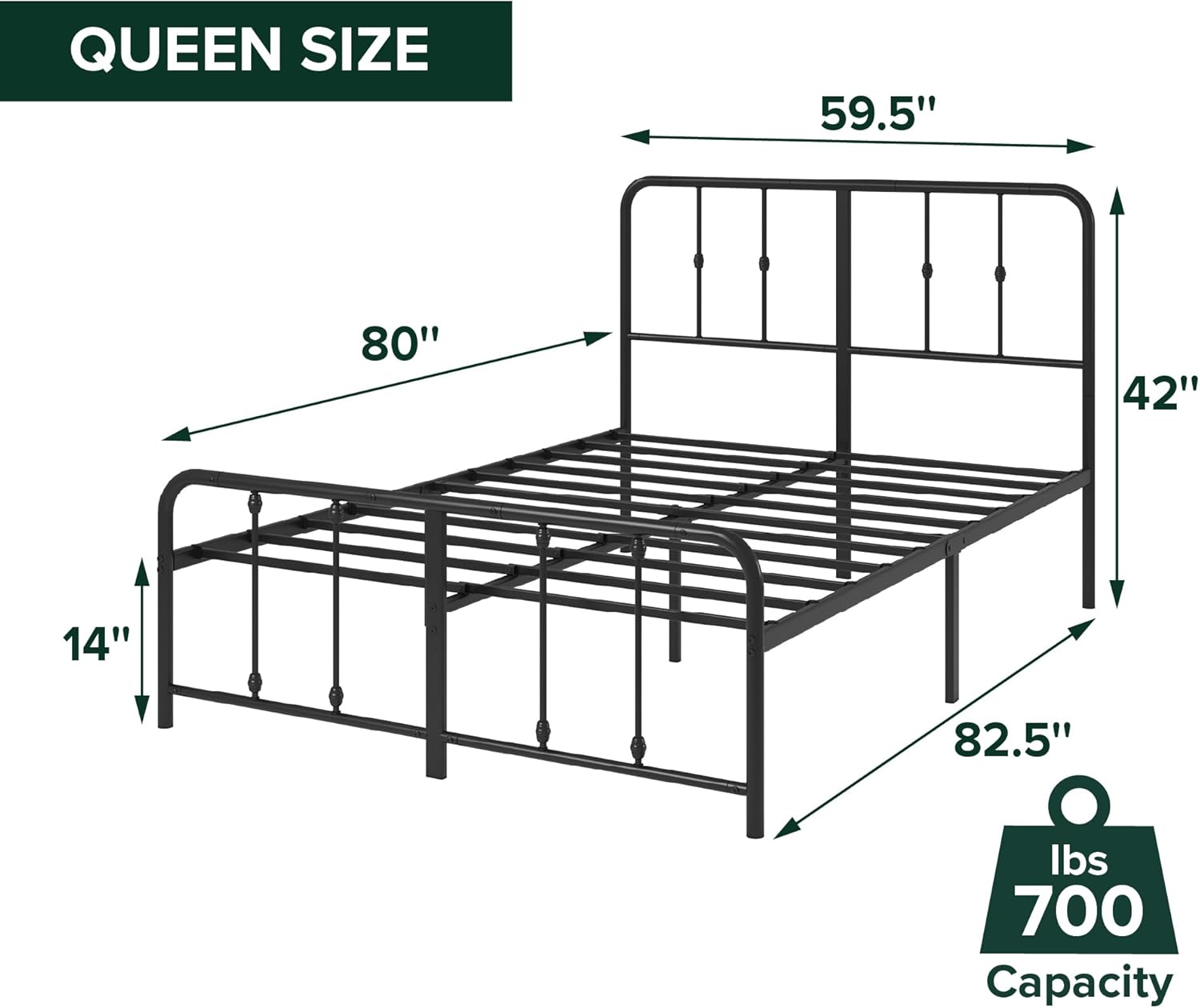 Zinus Leonardo Metal Platform Bed Frame - Victorian Spindle Headboard & Footboard | Heavy Duty, Queen Size