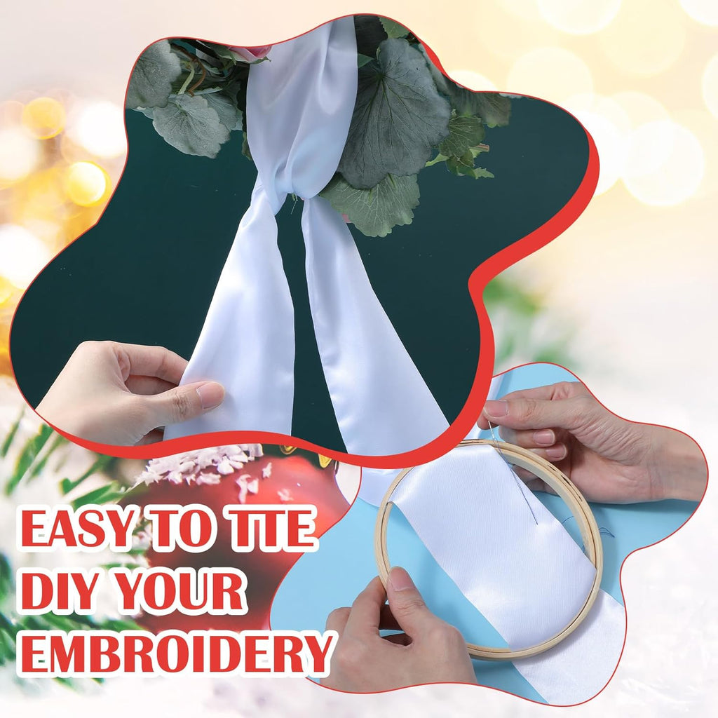 Skiennix 6Pcs White Wreath Sash - Blank Satin Sashes for Embroidery | 3.5" x 58" for Holiday Decor