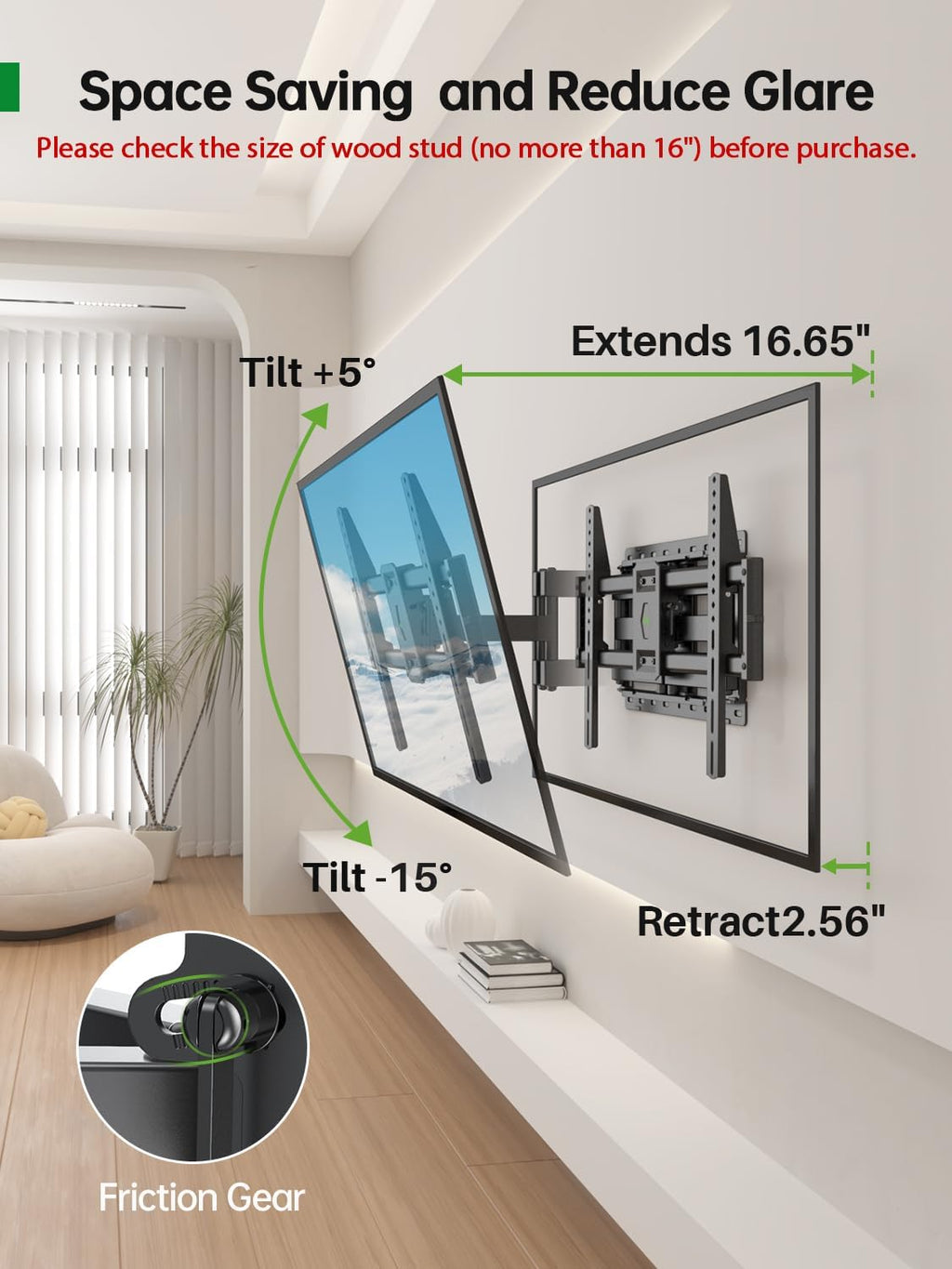 USX Mount Full Motion TV Wall Mount - Fits 42-90 Inch Flat Screen TVs | Dual Swivel & Tilt, Holds Up to 132lbs