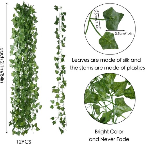 Freyalife Fake Vines - Aesthetic Artificial Ivy Leaves for Room Decor | 12 Pack, 84 Feet, Greenery Garlands