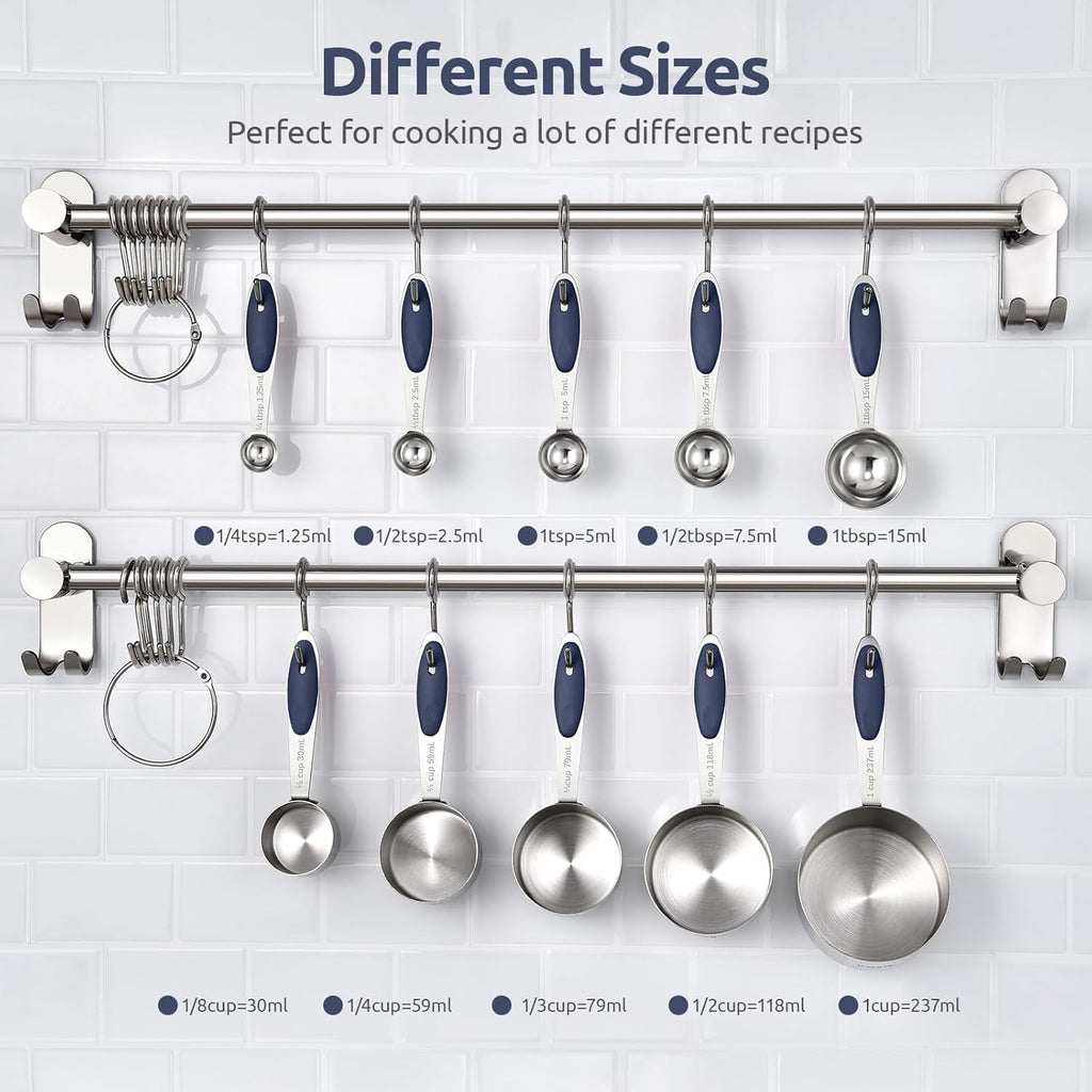 U-Taste Measuring Cups and Spoons Set - Food Grade 18/8 Stainless Steel | 10-Piece Set with Upgraded Handle (Midnight Blue)