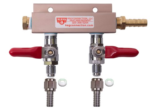 2 Way CO2 Manifold with Integrated Check Valves and MFL Fittings Bundle by Kegconnection,Copper