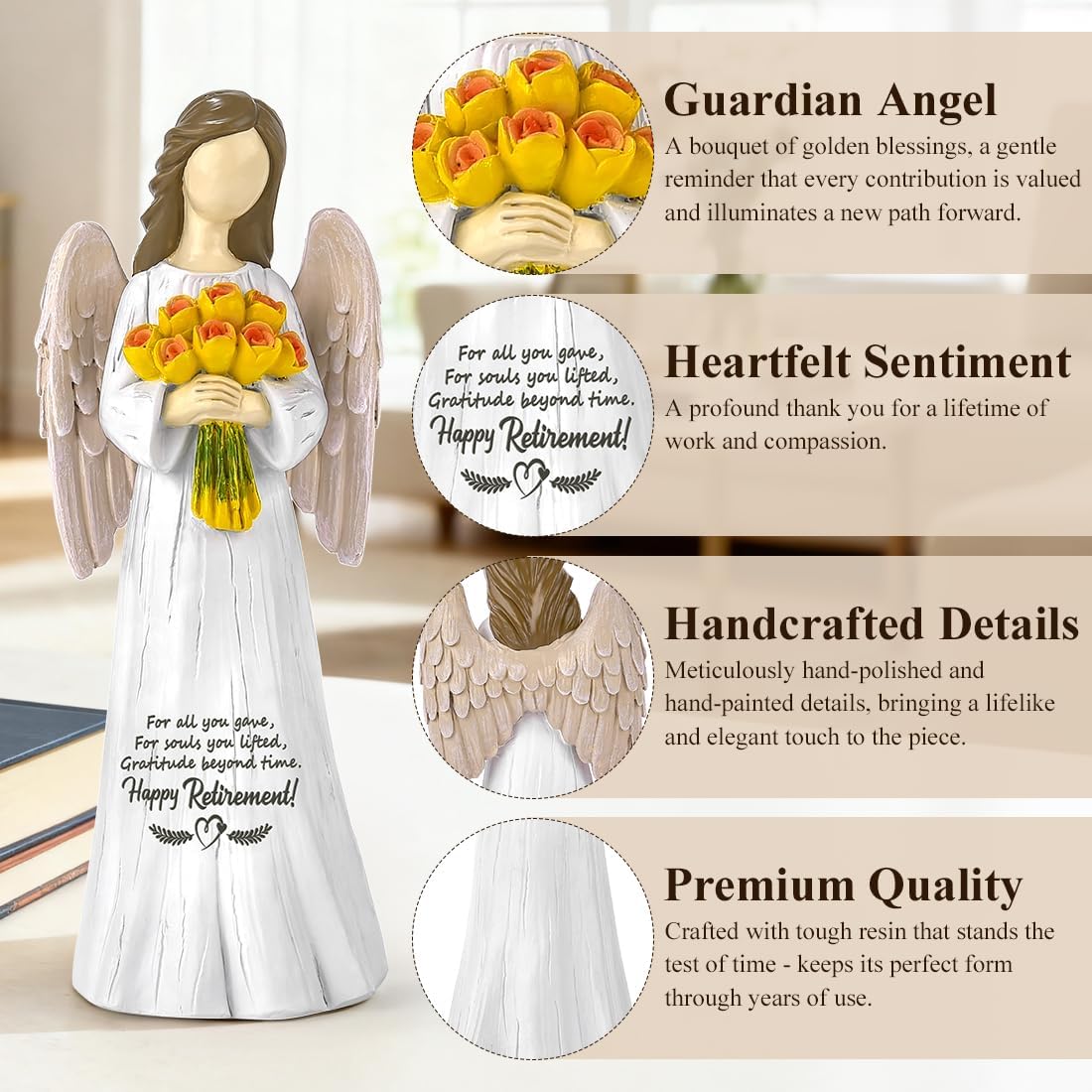 Sentimental Retirement Gifts for Women | Hand-Painted Angel Figurine - Perfect Gift for Teachers, Nurses & Friends - 7”