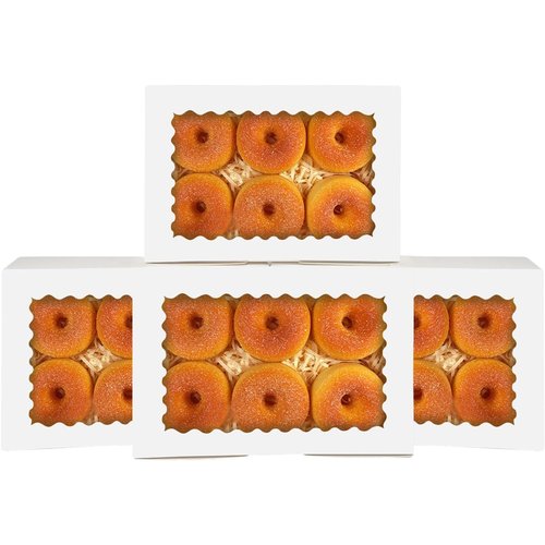 qiqee 50Pcs White Cookie Box with Window 9x6x2.5 Inch Pastry Macaron Bakery Box For Packaging