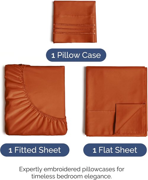 Comfy Twin Size 3-Piece Sheet Set by [Brand Name] - Breathable Cooling Bed Sheets | Luxury Hotel Quality - Deep Pockets, Soft, Wrinkle-Free - Oeko-Tex Certified - Terracotta