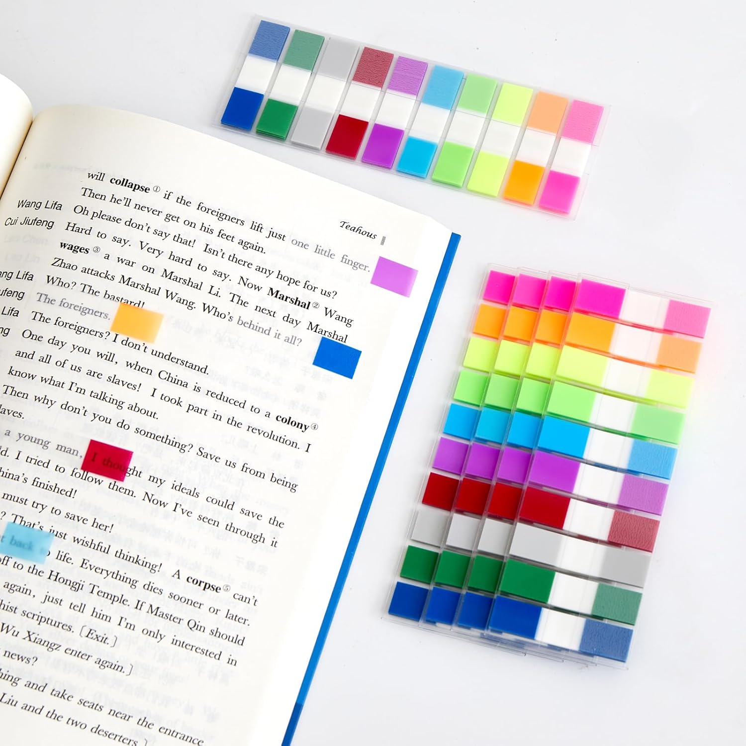 Skiennix Sticky Tabs Notes - 1000 Pcs Transparent Writable Colored Index Tabs | Repositionable File Flags for Office & School