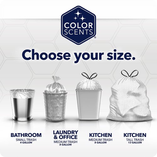 Color Scents Tall Kitchen Trash Bags - 13 Gallon, 100 Count, Lavender & Sage Scented with Microban