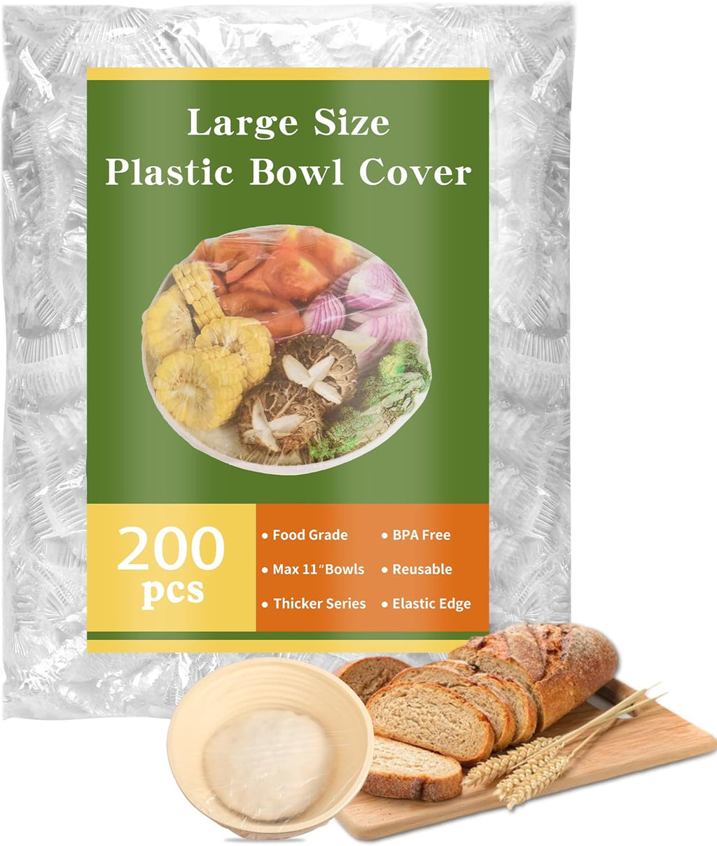 Skiennix 200 Bowl Covers - Large Elastic Reusable Shower Caps for Food Storage | BPA-Free Plastic Wrap