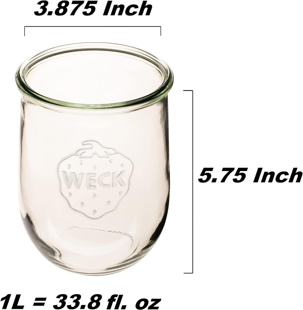 Weck Tulip Jar - Large 1 Liter Sourdough Starter Jar with Wide Mouth, Glass Lid & Rubber Seal