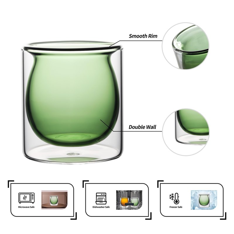 NIRA.Z 3oz Double Wall Glass Espresso Cups – Set of 4 Colorful Insulated Borosilicate Glass Coffee Shot Glasses, Demitasse Cups for Espresso, Latte, Macchiato, Heat Resistant, Ideal for Home & Office