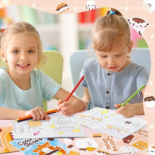 Marshmallow Mini Coloring Books - 24Pcs Campfire-Themed Art Kits for Kids' Birthday Party Favors