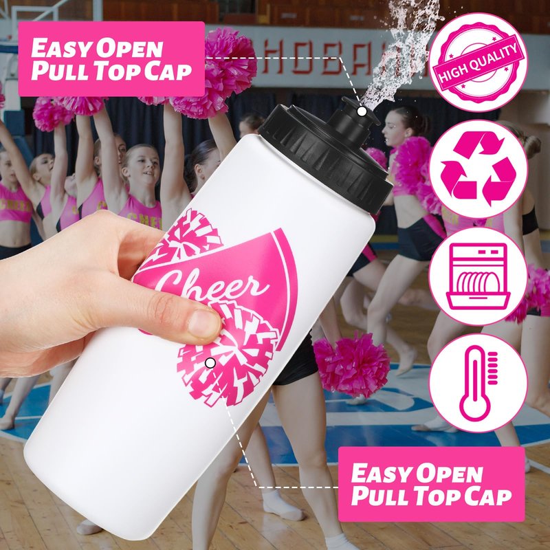 Domensi 24 Pcs Cheer Water Bottles 20 oz Plastic Reusable Cheer Squeeze Water Bottle Bulk Teams Sports Gifts for Cheerleaders Gifts