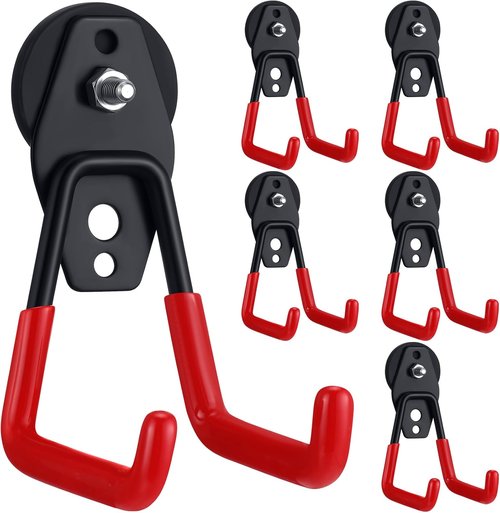 Landhoow Heavy Duty Magnetic Hooks - 6 Pcs Strong Storage Utility Hangers with Anti-Slip Rubber Coating | Red