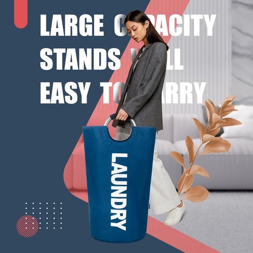 Caroeas 100L Laundry Basket - Large Collapsible Hamper with Padded Handles | Navy Blue