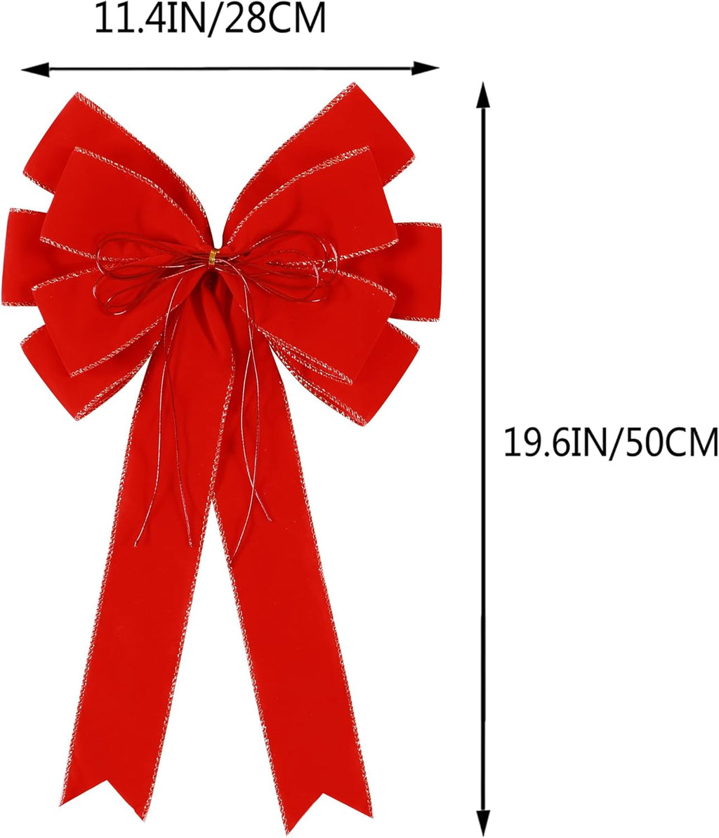 Skiennix 2 Pack Red Christmas Bows - Large 12”x20” Velvet Wreath Bows with Glitter Gold Edges for Holiday Decor