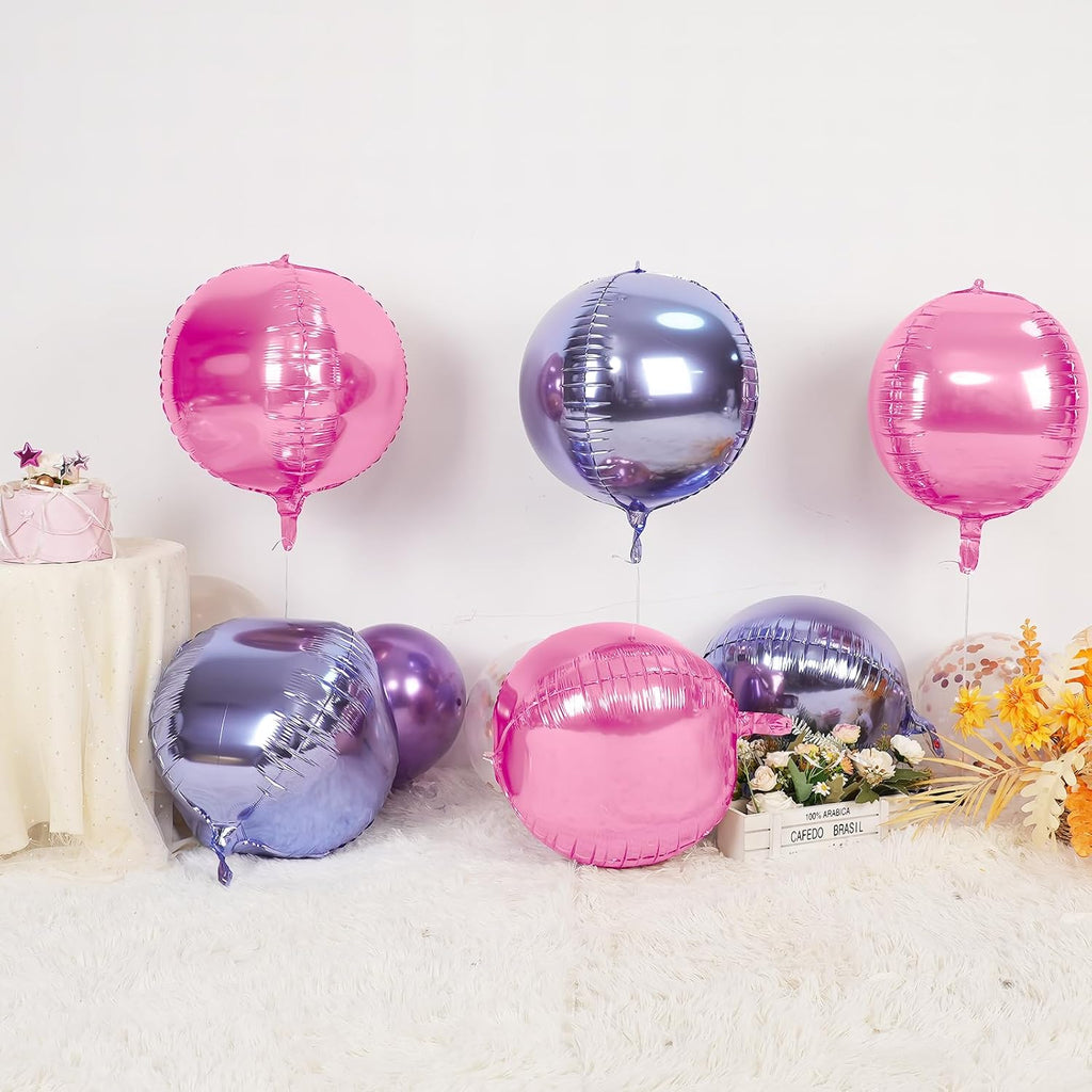 Skiennix 22-Inch Metallic Pink & Purple Round Foil Balloons - 6Pcs for Birthday & Wedding Decor