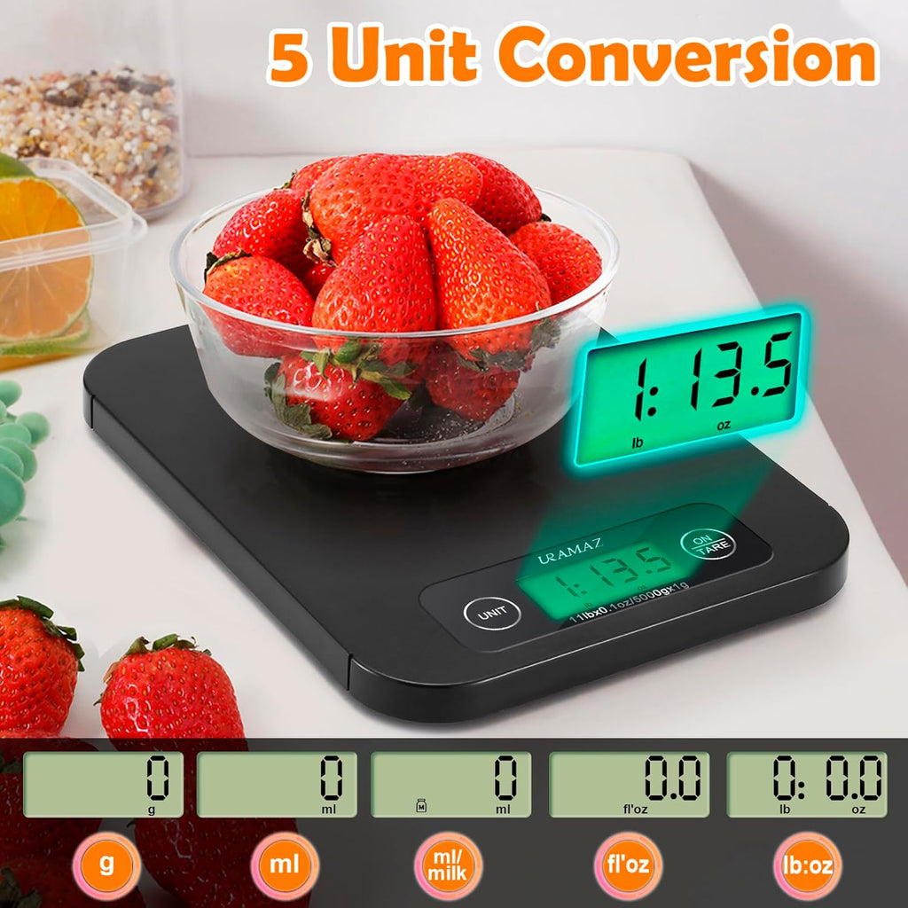 URAMAZ Digital Food Scale - Nutritional Calculator for Weight Loss | 11lb Capacity, Grams & Ounces
