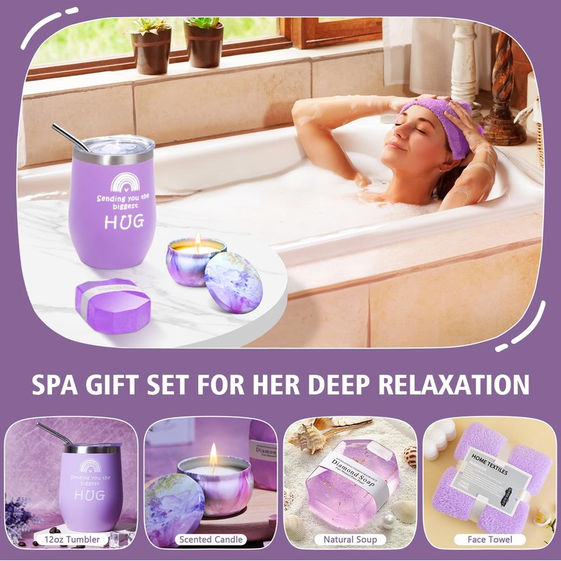 Get Well Gifts for Women, Thinking of You Gift Basket, Unique Self Care Package Relaxing Spa Gift Set, Birthday Gifts Box for Woman, Stocking Stuffers Christmas Gifts for Women Teens Adults, Purple