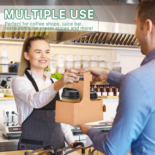 2 Cup Disposable Drink Carrier with Handle, Supkiir Kraft Paperboard Cup Holder for Hot or Cold Drinks, to Go Coffee Cup Holder for Food Delivery Service (20, Kraft)