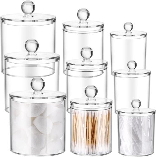 Meanplan Apothecary Jars - Clear Plastic Storage Containers with Lids | 9 Pack in 3 Sizes (10/22/39 oz)