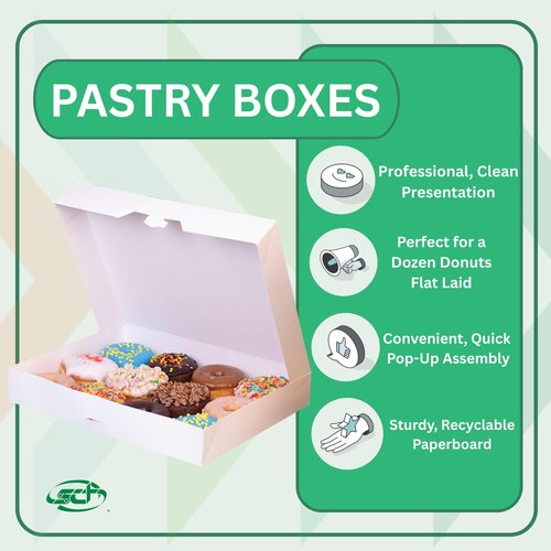 SCT Donut Boxes, 15 x 11.5 x 2.25, White, Paper, 100/Carton