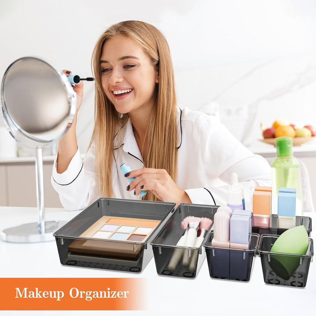 SpaceHacks 25 PCS Plastic Drawer Organizer Set - Versatile Tool Trays & Storage Bins for Makeup, Jewelry, Gadgets | Clear Black