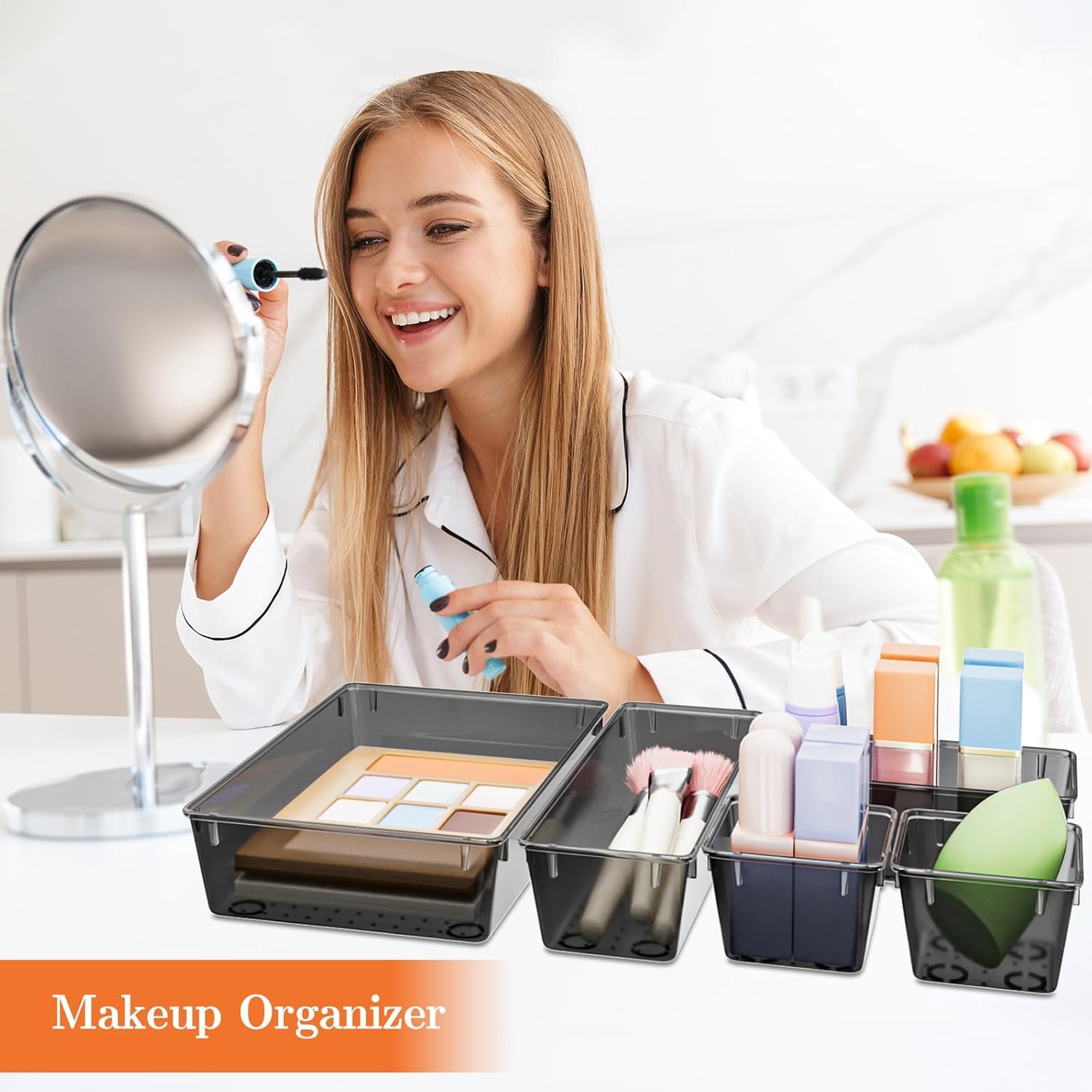 SpaceHacks 25 PCS Plastic Drawer Organizer Set - Versatile Tool Trays & Storage Bins for Makeup, Jewelry, Gadgets | Clear Black