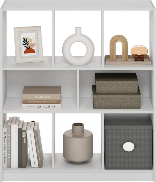Furinno DALY Bookshelf - 8-Cube Horizontal Storage Organizer | Stylish White Bookcase for Home & Office