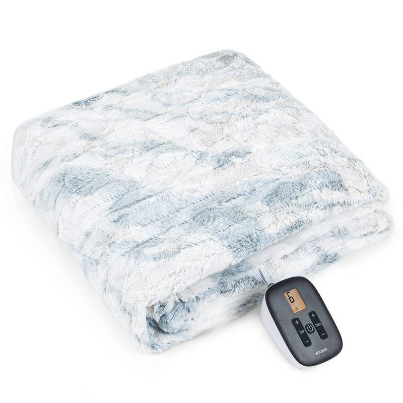 WOOMER Heated Blanket Twin Size 62" x 84", Electric Blanket with 0.5-12 Hours Timer & 10 Heating Levels, ETL Certified, Marble Blue Double-Sided Faux Fur, Over-Heat Protect, Machine Washable