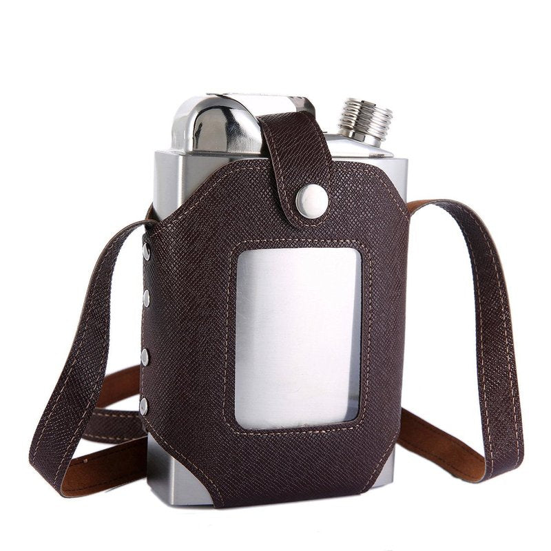 TOX TANEAXON 26 oz Large Capacity Whiskey Flasks with Removable Transparent Holster - Stainless Steel and Leak Proof