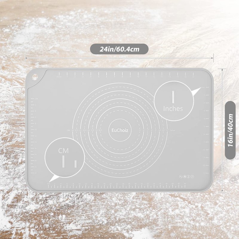 EuChoiz Silicone Pastry Mat 24"*16" Extra Thick Non Stick Baking Mat Food Grade Silicone Dough Rolling Bake Mat with Edge Heightening