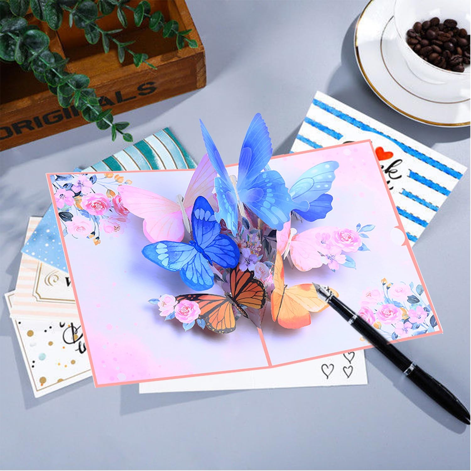 ROBBEAR 3D Butterfly & Flower Pop-Up Greeting Card - Handmade for Birthdays, Anniversaries & More