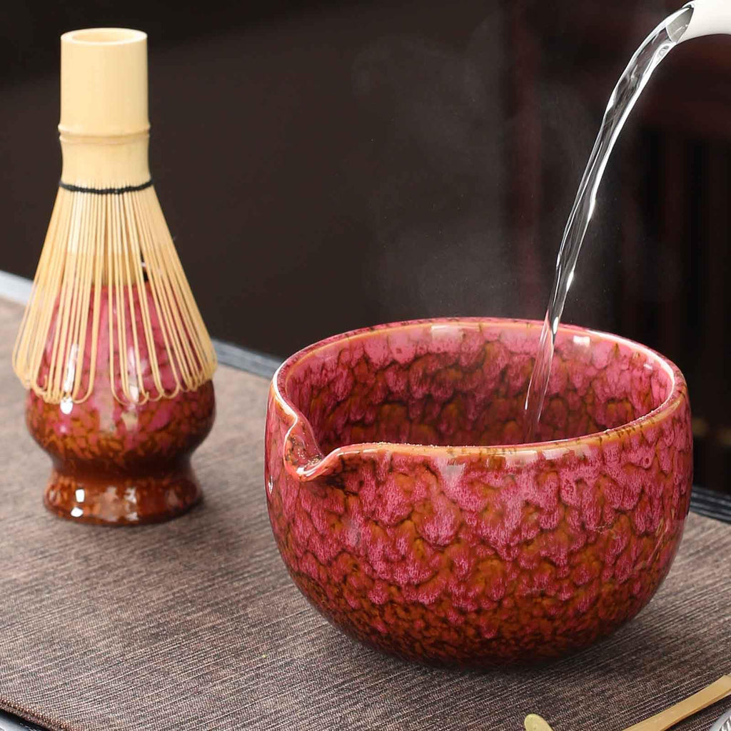QDDTRAHCCLJZ Japanese ceramic matcha bowl. 20 ounce ceramic bowl. Matcha tea bowl. A gift for matcha enthusiasts (red)