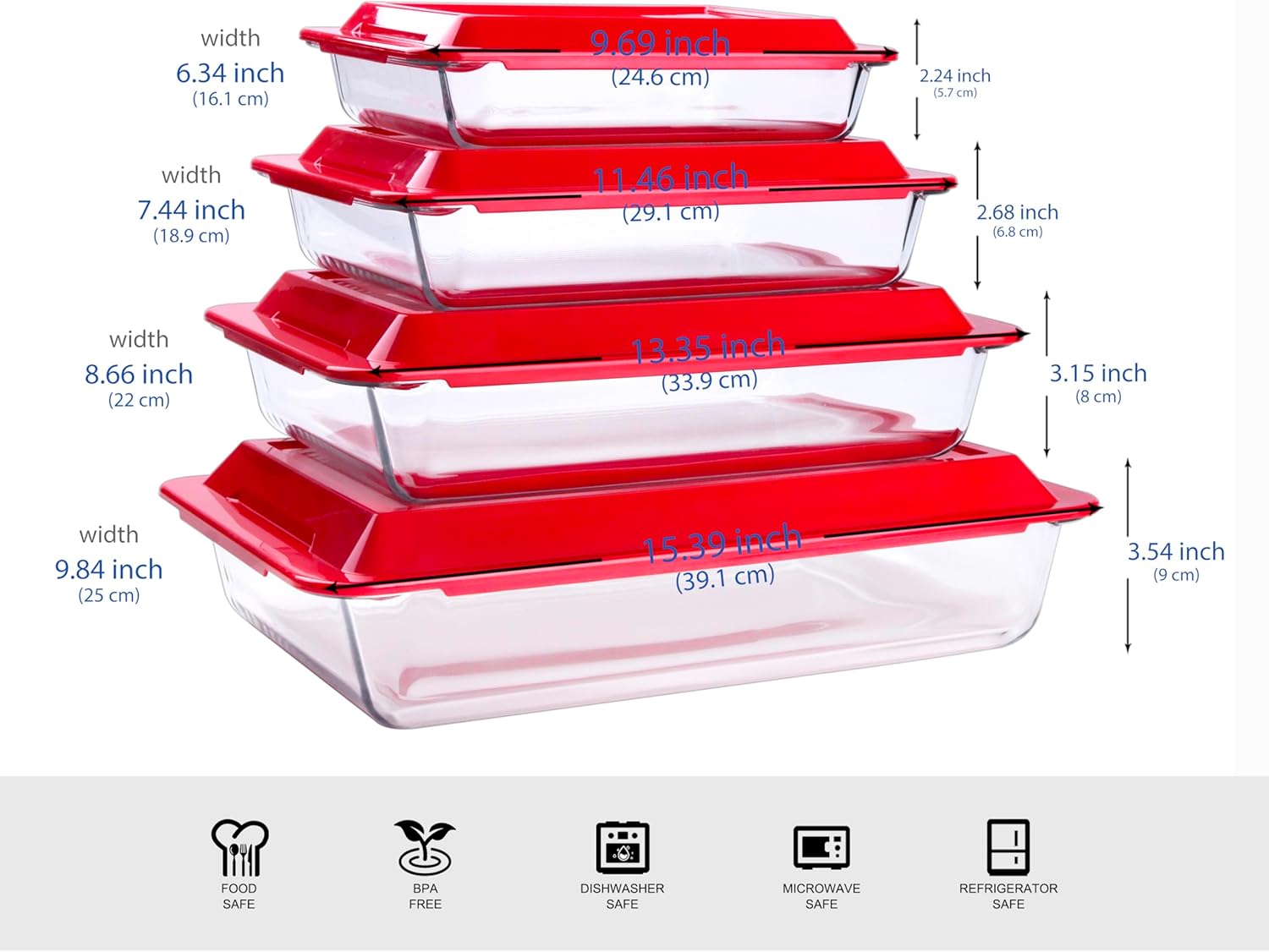 Tempered Glass Baking Pan Set by [Brand Name] - 8-Piece Set with BPA-Free Lids | Oven, Microwave & Dishwasher Safe - 1L to 4.2L Sizes