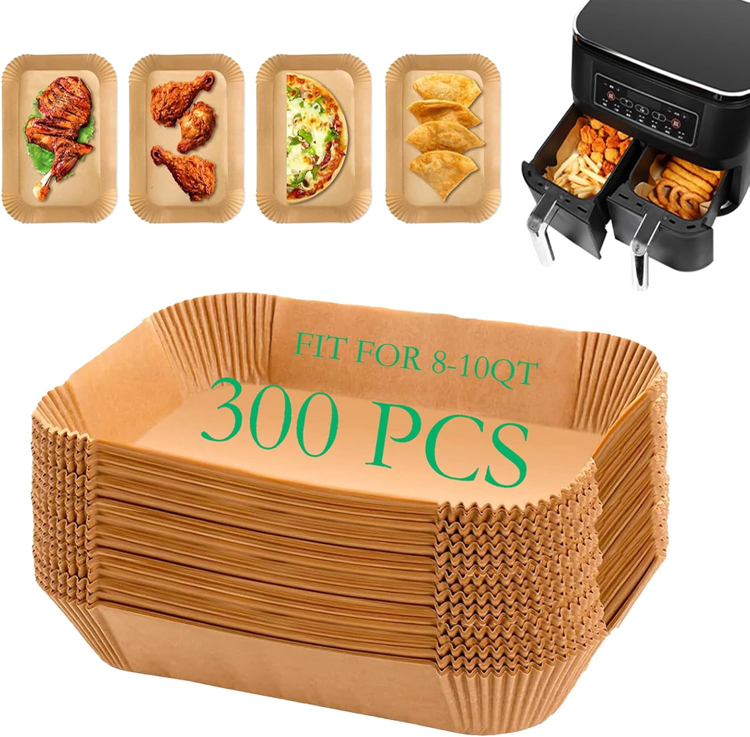 Ninja Air Fryer Liners - 300 PCS Disposable Baking Paper for 8-10QT Dual Basket | Food Grade 8.1 x 5.1 Inch