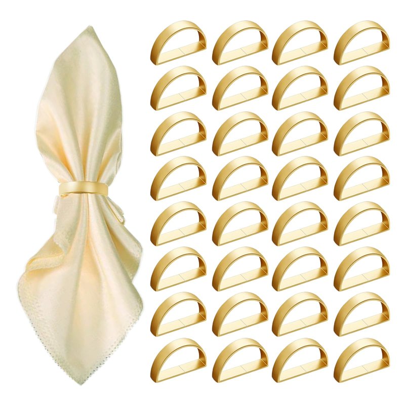 32 Pcs Matt Gold Napkin Rings - Metal Napkin Ring,Stainless Steel Napkin Rings for Table Settings Wedding Christmas Party Dinner Table(Semicircle)