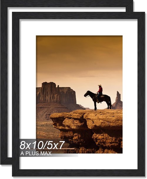 A PLUS MAX 8x10 Picture Frame Set of 2 - Lightweight Black Engineered Wood Frames for Photos | 8"x10" Size