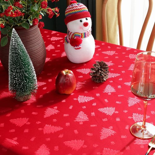 Christmas Tablecloth Rectangle, Jacquard Table Cloth Spillproof and Wrinkle Resistant with Christmas Trees for Dining Room & Holiday Decoration (Red, Rectangle/Oblong, 60" x 120" (10-12 Seats))