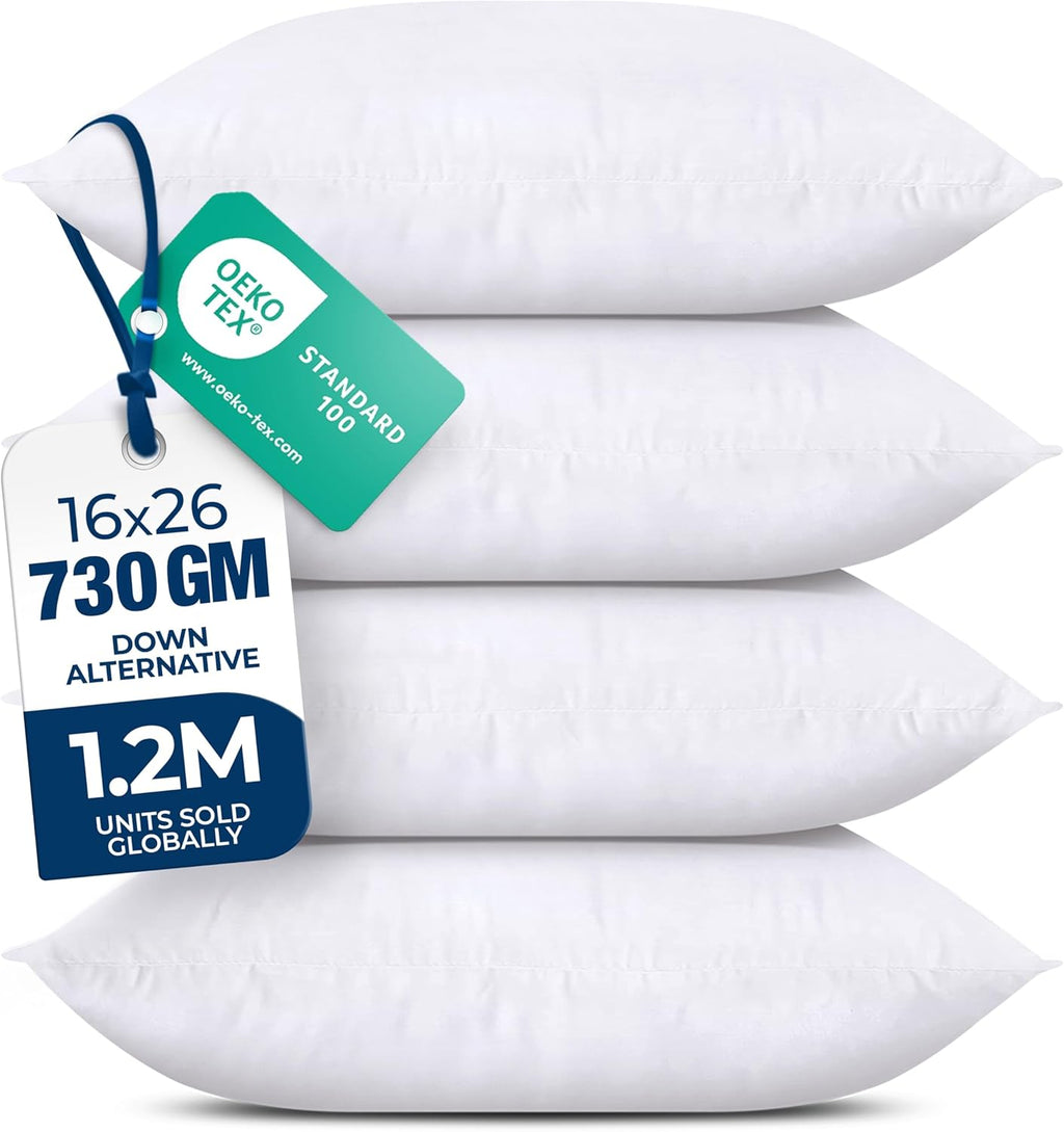 Utopia Bedding Throw Pillows - Set of 4 Fluffy Down Alternative Pillows | 16 x 26 Inches, White for Bed & Sofa