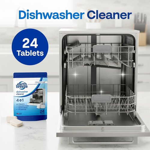 Earth Breeze Dishwasher Cleaner Tablets - 4-in-1 Formula Cleans, Deodorizes & Protects - Fragrance-Free, Safe for All Dishwashers