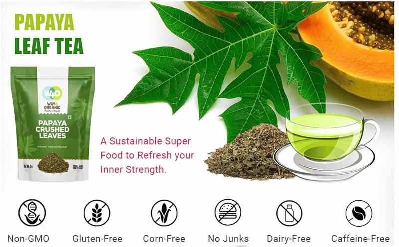 Papaya Leaf Tea 8 Oz, Dried from Fresh Green Leaves, Good to make Tea, 100% Loose Leaves(No Fruit, No Seeds) - Way4Organic (1 Pack(8 Oz))