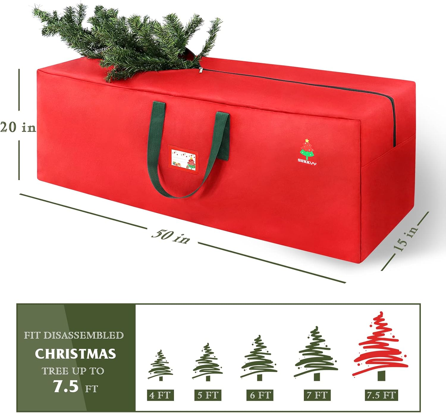Skiennix Christmas Tree Storage Bag - Waterproof Oxford Material with Durable Handles & Zipper | 7.5ft Red