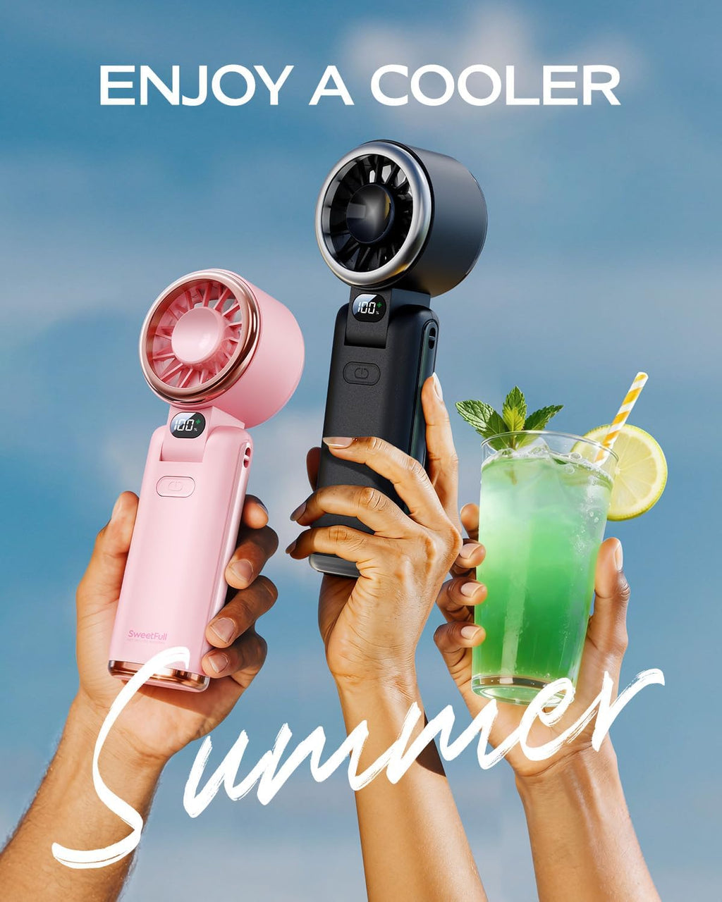 Sweetfull Portable Handheld Turbo Fan - Rechargeable 5000mAh, 180° Adjustable, 5 Speed Wind, Quiet Design | Travel Essential (Black)