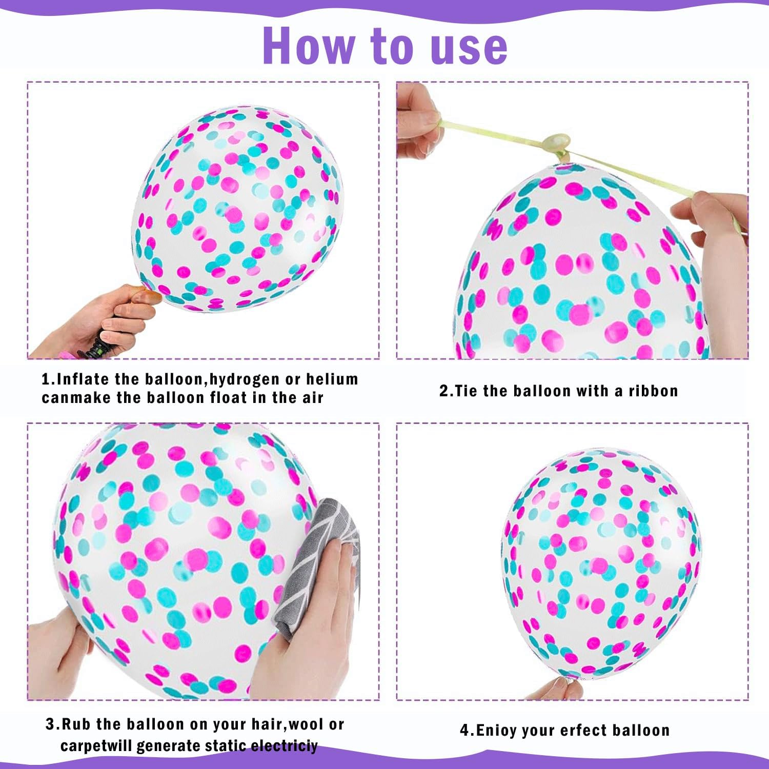Skiennix 50 Pcs 12 Inch Hot Pink, Purple & Teal Balloons - Metallic Confetti for Birthday & Baby Shower Decor