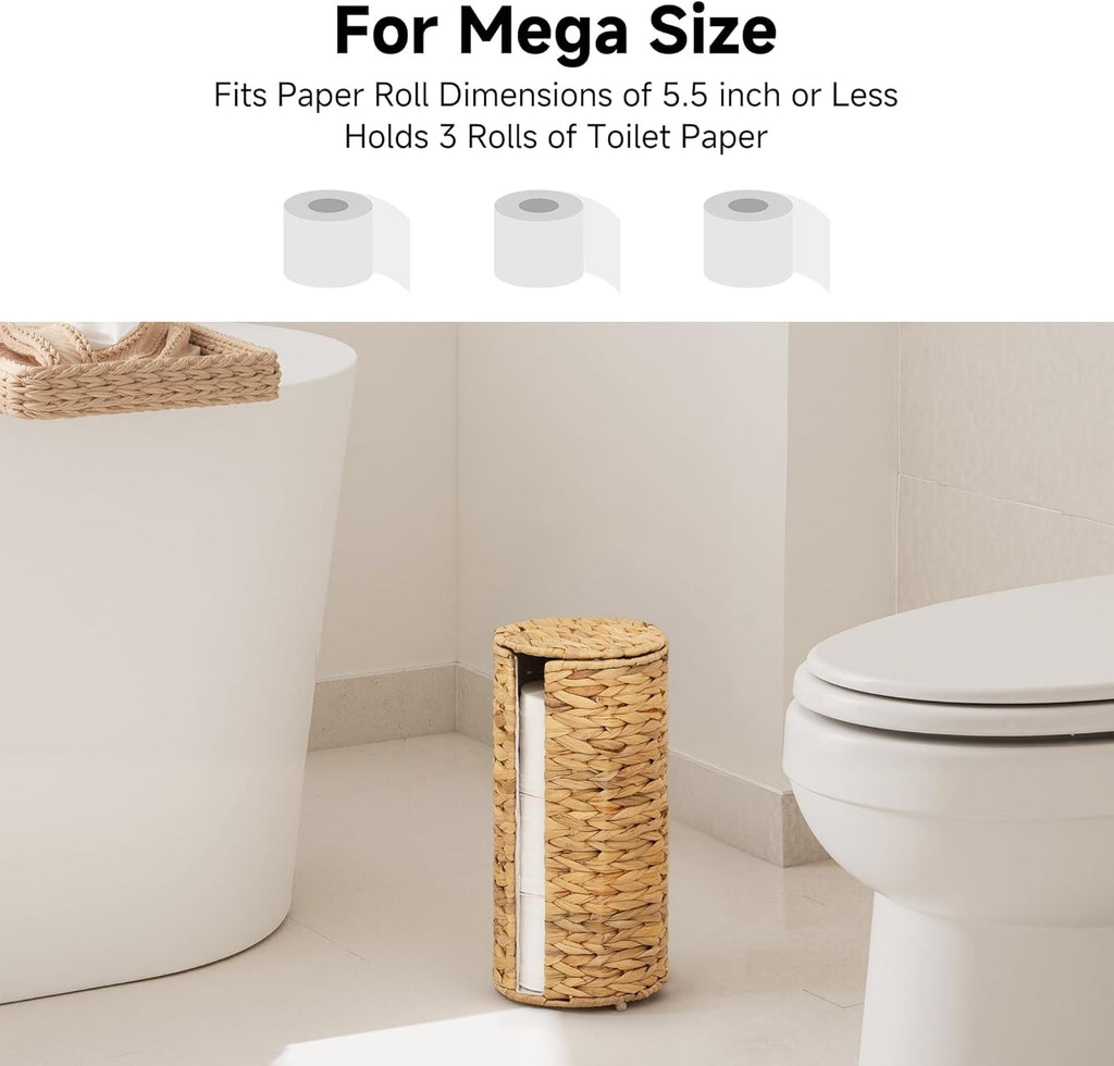 StorageWorks Toilet Paper Holder Stand - Free Standing Design with Built-in Cloth Lining | Holds 3 Rolls
