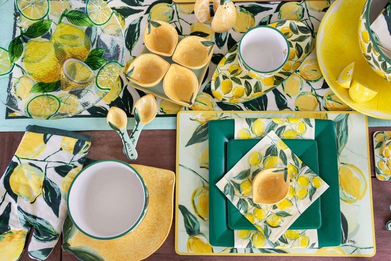 Boston International Placemats Cork Backed Placemat Set, 15.75" x 11.75", Painterly Lemons, 4-Count